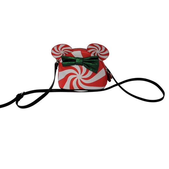 Disney Minnie Mouse Peppermint Swirl Crossbody Bag With Green Bow & Black Strap - Picture 1 of 11
